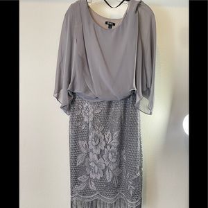SLNY size 14 stretchy gray-glittery cocktail dress